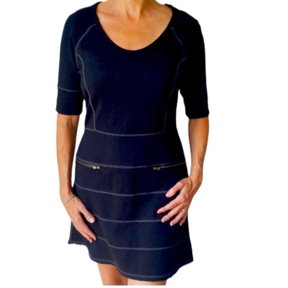 ATHLETA SP Black Strata Ponte Knit Stretch Zipper DRESS - Picture 1 of 12